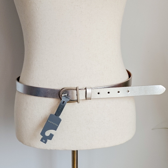 ALLSAINTS New Luna Metallic Leather Silver Western Skinny Womens Belt SZ XL main image 12